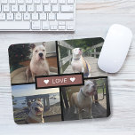 Skapa din egen fotokollage för Hund Musmatta<br><div class="desc">Lägg till egna foton för husdjur. Utformningen har 4 foton på ett rutnät med solid rektangel i mitten med ord "kärlek" och accenthjärtan på vardera sidan.</div>