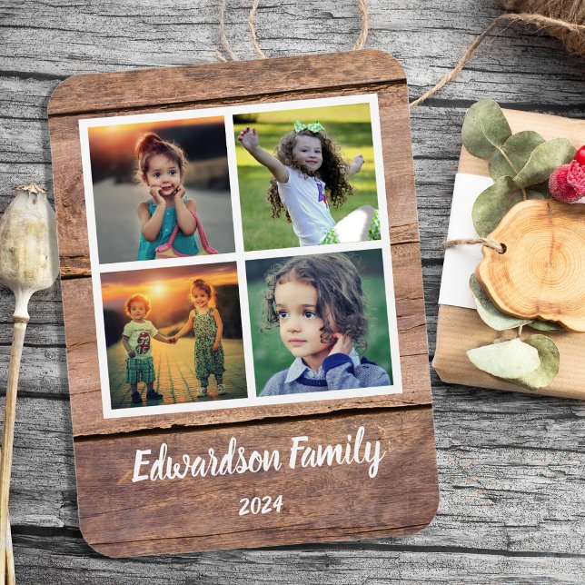 Skapa din egen fotokollage för rustiska träfamilje magnet (Create your own rustic wood family photo collage flexible  magnet. Very unique and personal)
