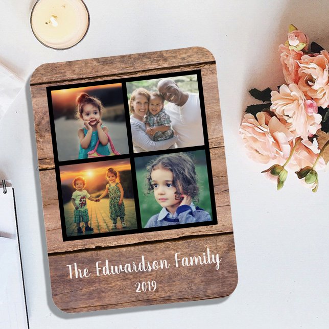 Skapa din egen fotokollage för rustiska träfamilje magnet (Create your own rustic wood family photo collage magnet.
A very personal and unique magnet.)