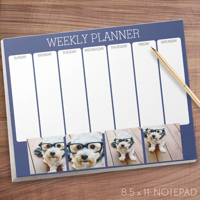 Skapa din egen fotokollage marin 4 Bilder Anteckningsblock (Weekly Planner Notepad - Personalized)