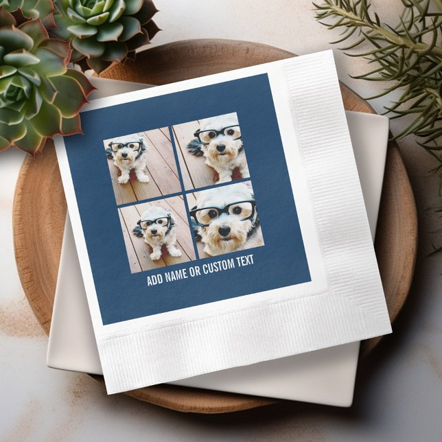 Skapa din egen fotokollage marin 4 Bilder Pappersservett (Personalized Photo Napkins)