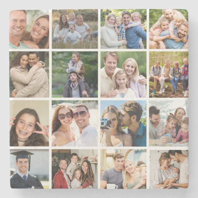 Skapa din egen fotokollage med 16 bilder stenunderlägg (Framsidan)