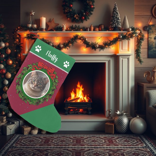 Skapa din egen fotomonogrammade julkatt liten julstrumpa (Create your own photo monogrammed cat christmas stocking. You can add a photo and the name.)