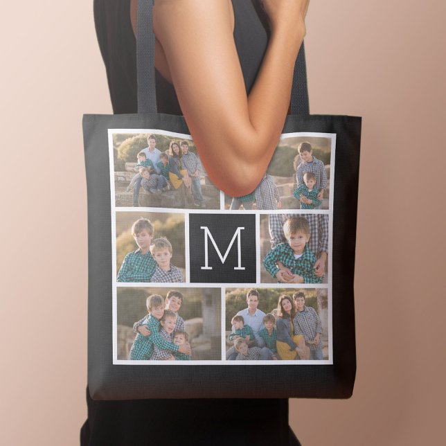 Skapa din egen fotosamling - 6 bilder - Monogram Tygkasse (Personalized tote bag with photo and text)