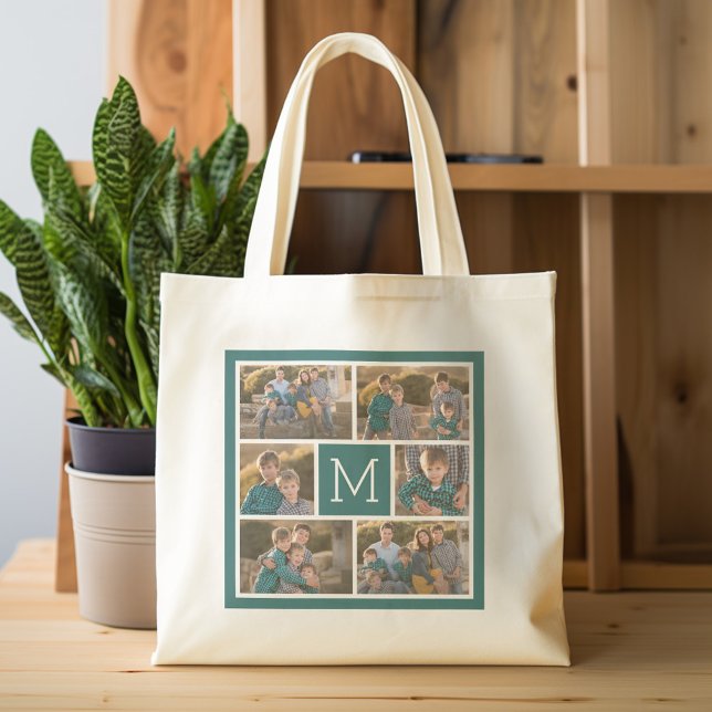 Skapa din egen fotosamling - 6 bilder - Monogram Tygkasse (Personalized tote bag - photo collage and monogram)