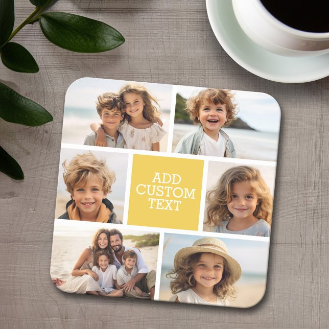 Skapa din egen fotosamling - 6 bilder - Monogram Underlägg Papper Kvadrat (Personalized coaster with 6 photos and text)