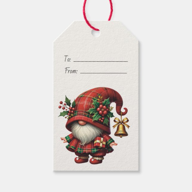 Skapa Din Egen Glad Jul Plaid Tomte Presentetikett (Framsidan)