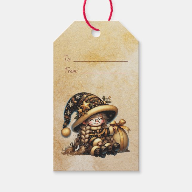 Skapa Din Egen Glad Magisk Jul Tomte Presentetikett (Framsidan)