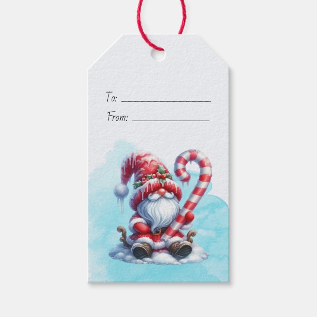 Skapa Din Egen Glada Godisstav Tomte till Julen Presentetikett (Framsidan)