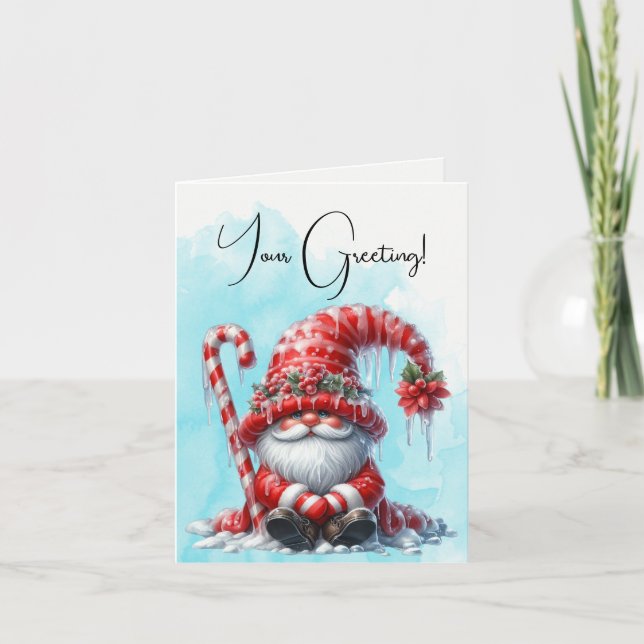 Skapa Din Egen Glädjefull Pepparmynta Jul Tomte Helgkort (Framsida)
