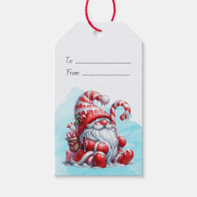 Skapa Din Egen Glädjefull Pepparmynta Jul Tomte Presentetikett (Framsidan)