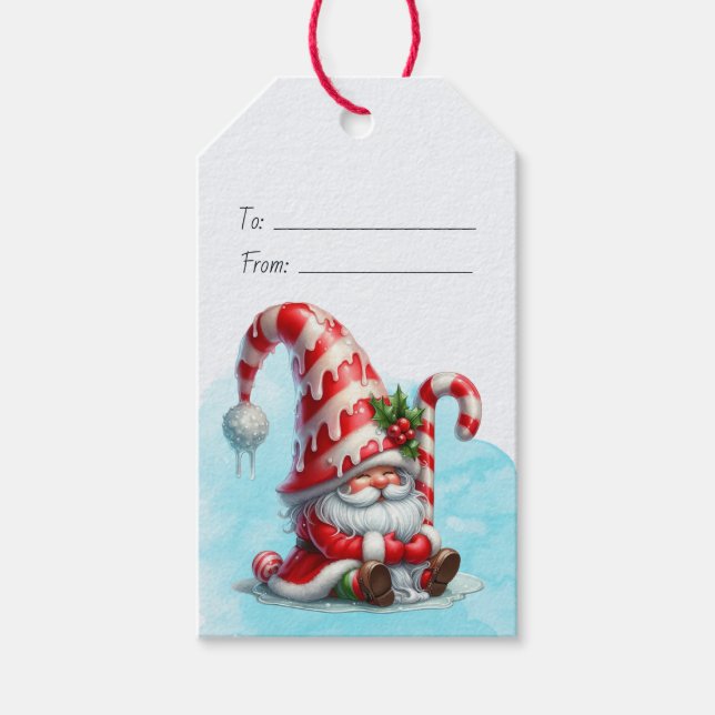 Skapa Din Egen Glädjefull Pepparmynts Jul Tomte Presentetikett (Framsidan)