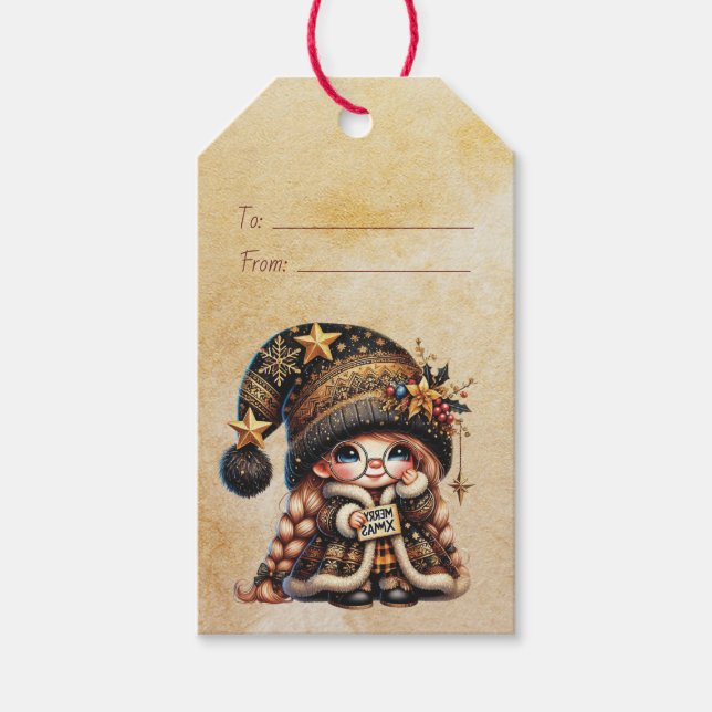 Skapa Din Egen Glädjerik Magisk Jul Tomte Presentetikett (Framsidan)