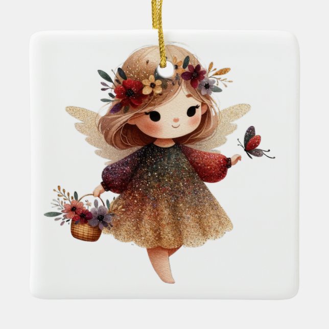 Skapa din egen glansande julblomma Angel Julgransprydnad Keramik (Framsida)