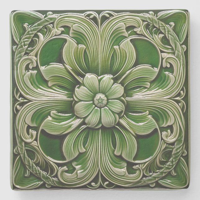 Skapa Din Egen Glasad Lerkaka Limegrön Blomma Stenunderlägg (Framsidan)