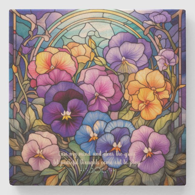 Skapa din egen glasmålade penséblomsterrabatt stenunderlägg (Framsidan)
