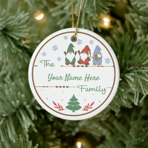 Skapa din egen Gnome-familj Namn och jul Julgransprydnad Keramik