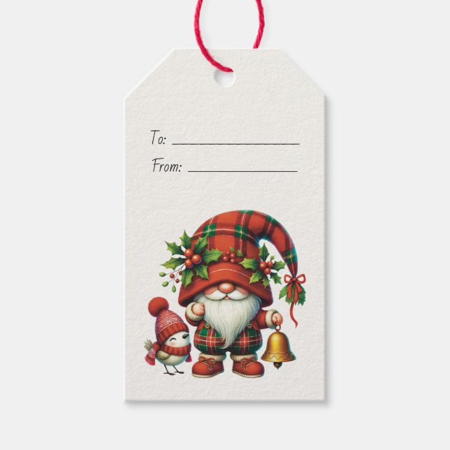 Skapa Din Egen God Jul Rutat Tomte Presentetikett (Framsidan)