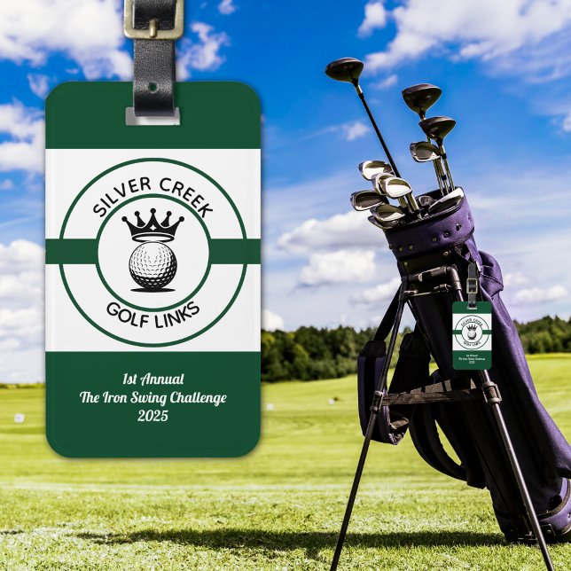Skapa Din Egen Golfturnering Bagagebricka (Golf ID Tag / Tournament Tag - Modern logo style with golf ball and crown. Perfect for golfers.)