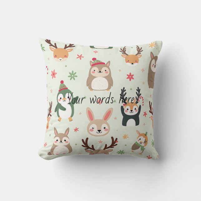 Skapa din egen Grönt Kawaii-juldjur Kudde (Framsida)