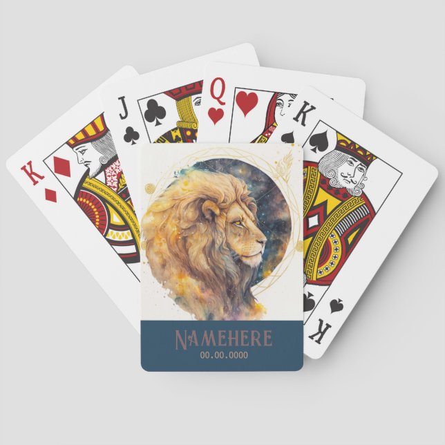 Skapa din egen Guld & Blue Leo Zodiac Casinokort (Baksidan)