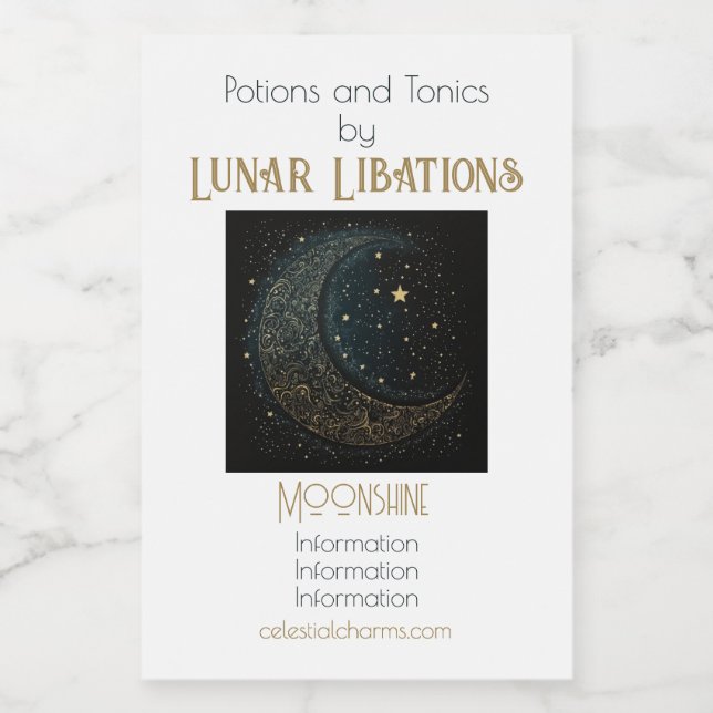 Skapa din egen Guld Filigree Måne Celestial Vinetikett (Enkel etikett)