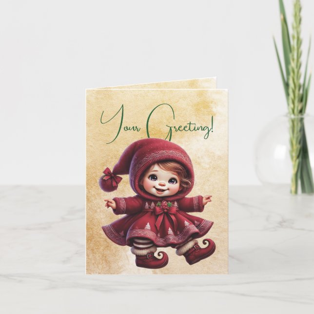 Skapa din egen helgdag Gnome Girl Helgkort (Framsida)