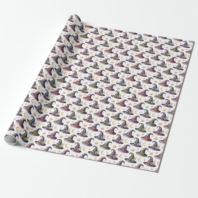 Skapa din egen himmelska lappade häxhatt floral presentpapper (Utrullad)