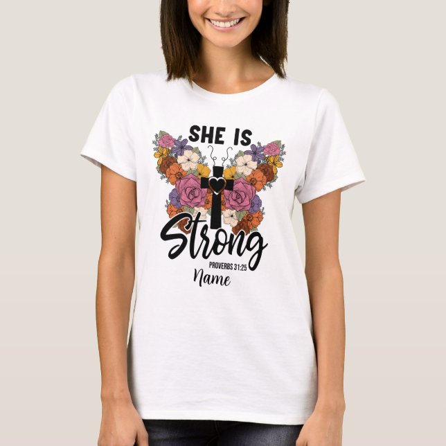 Skapa din egen, hon är stark fjäril och Kor T Shirt (Framsida)