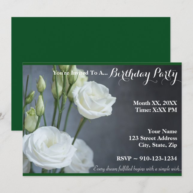 Skapa din egen inbjudan till födelsedagen i Vit ro (Fram/baksida)