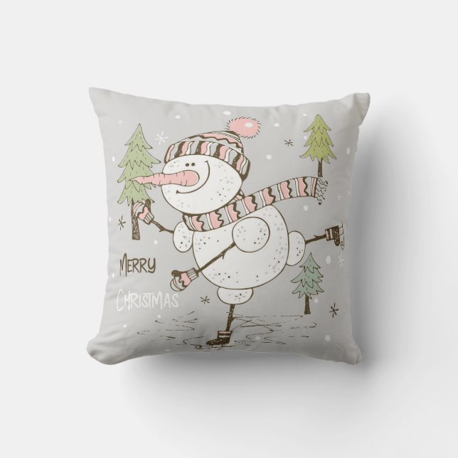 Skapa din egen is Skating Snögubbe jul Kudde (Framsida)