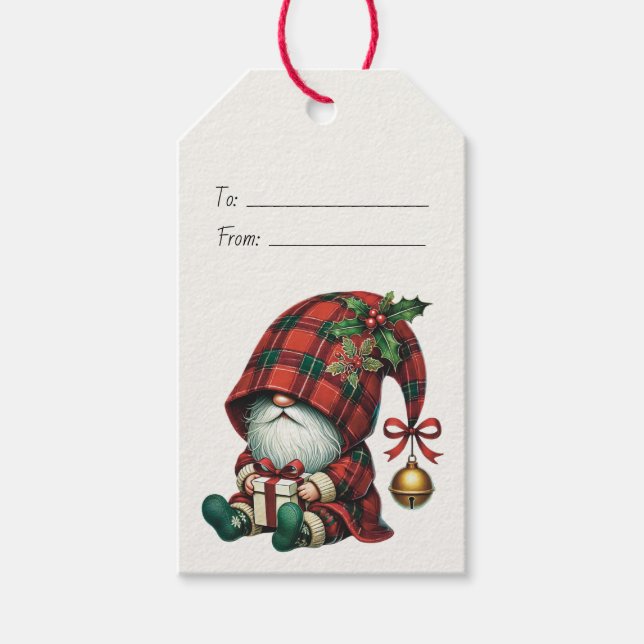 Skapa Din Egen Jingle Christmas Rutmönstrad Tomte Presentetikett (Framsidan)