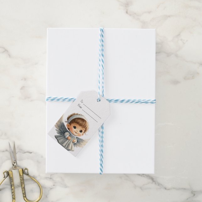 Skapa din egen julängel för Cute Boy Presentetikett (Med Snöre)