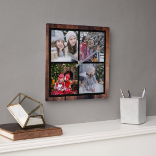 Skapa din egen julfamiljs fotokollage fyrkantig klocka