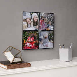 Skapa din egen julfamiljs fotokollage fyrkantig klocka