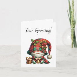 Skapa din egen julgrans-pläd tomte med klockor helgkort