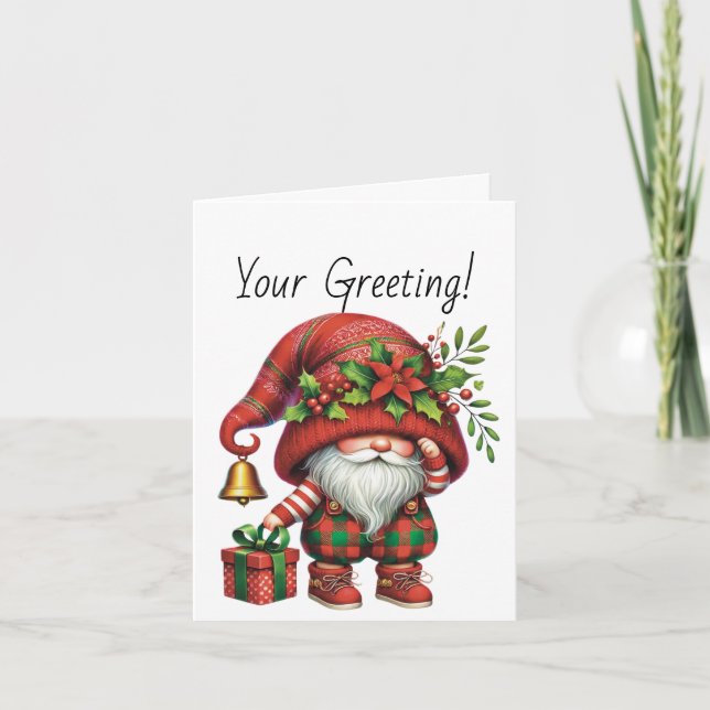 Skapa din egen julklapp Gnome Poinsettias Helgkort (Framsida)