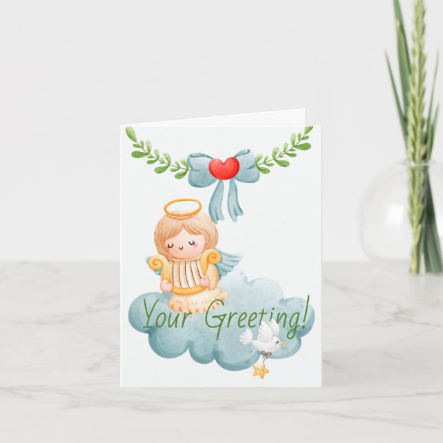 Skapa din egen jullag med Cute Angel Harp Helgkort (Framsida)