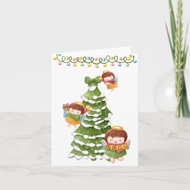 Skapa din egen julljul i Cute Noel Änglar Helgkort (Framsida)