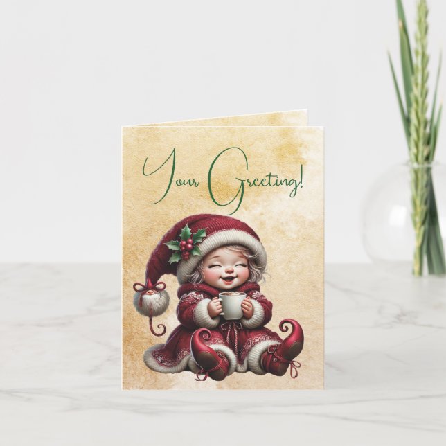 Skapa din egen jultomte kakao helgkort (Framsida)