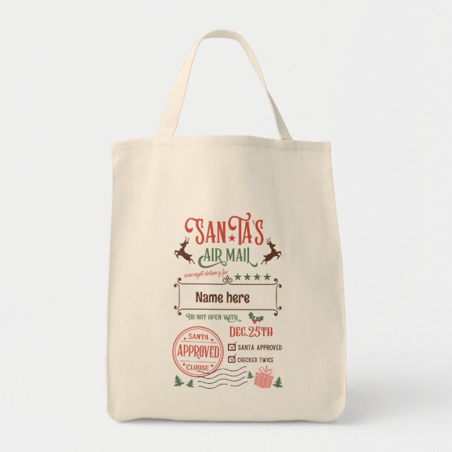 Skapa din egen jultomts Luft Mail Gift Sack Tygkasse (Framsidan)