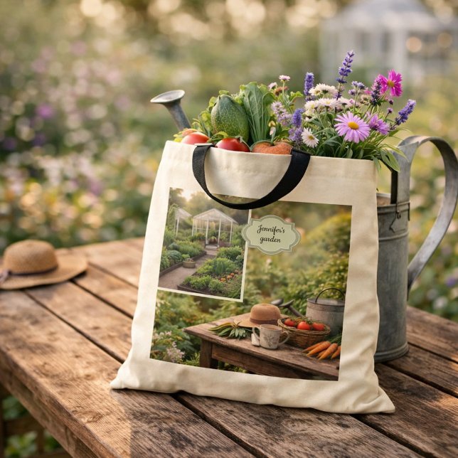 Skapa din egen kaffe före trädgårdsarbete foto tygkasse (Create your own Coffee before gardening photo Tote Bag. You can add your own photos and name.)
