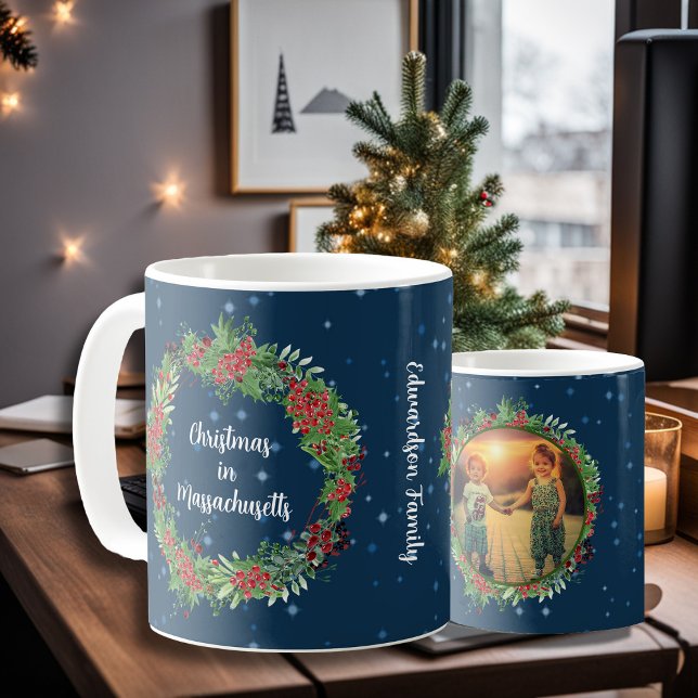 Skapa din egen land-fotojul i delstaten kaffemugg (Unique personal state, country Christmas mug. You can add your own state/ country, photo and name.)