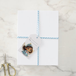 Skapa din egen latin Angel blå jul Presentetikett