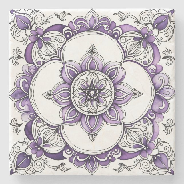 Skapa Din Egen Lavendel Lila Blomma Mandala Stenunderlägg (Framsidan)