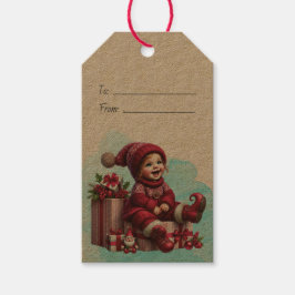 Skapa Din Egen Leende Vintage Jul Tomte Presentetikett