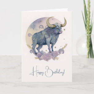 Skapa din egen lila akvarell Oxen Zodiak Helgkort