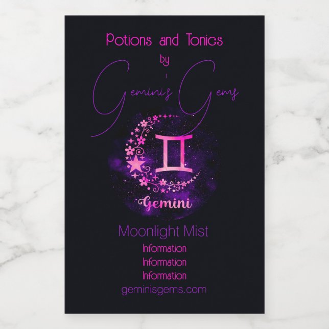Skapa din egen Lila Celestial Gemini Zodiac Vinetikett (Enkel etikett)