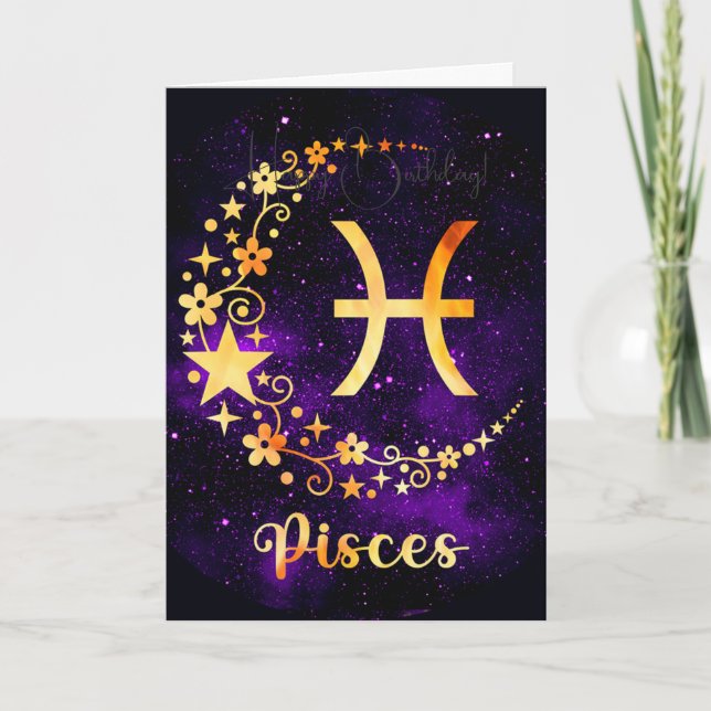 Skapa din egen Lila Celestial Pisces Zodiac Helgkort (Framsida)