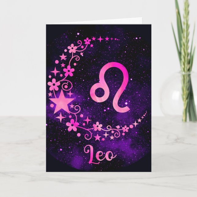 Skapa din egen lila himmelska Lejon Zodiak Helgkort (Framsida)